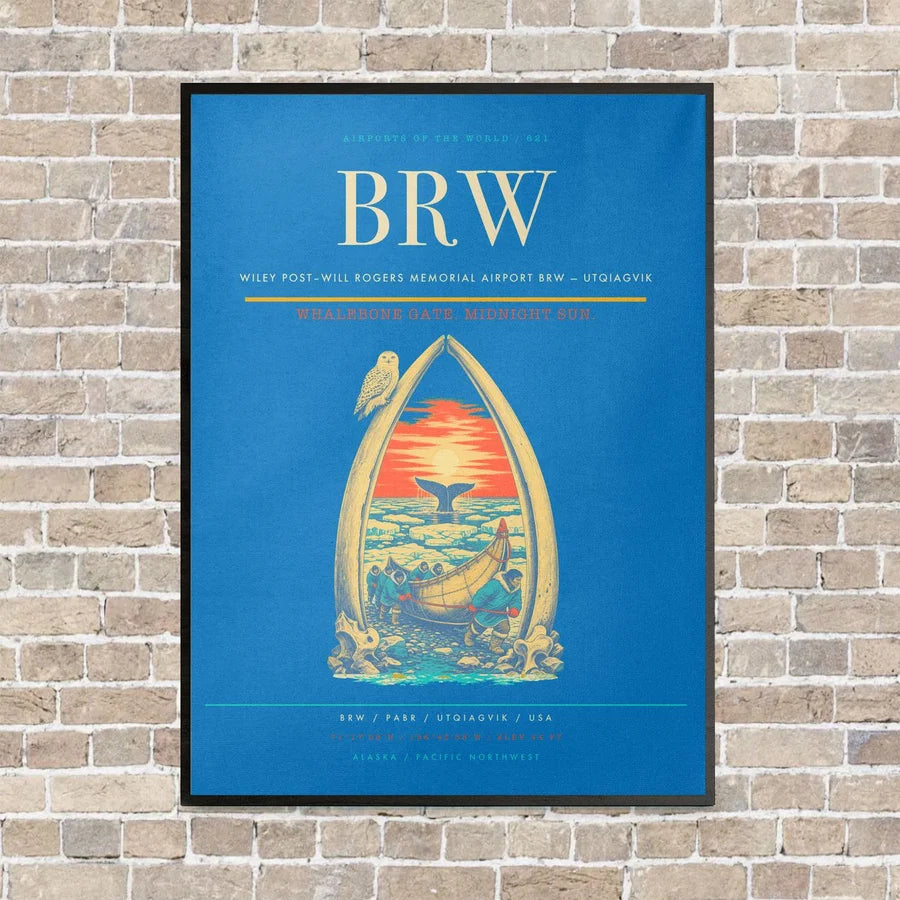 Wiley Post–Will Rogers Memorial Airport BRW — Utqiagvik vertical canvas print - framed - turquoise background