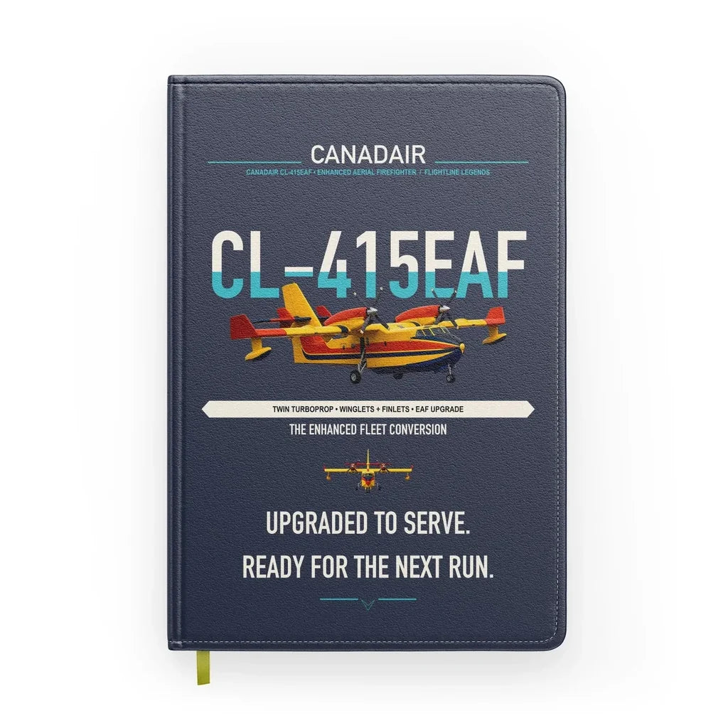 Canadair CL-415EAF design on navy blue notebook