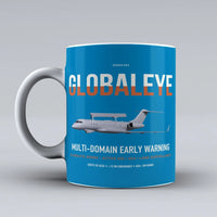 Thumbnail for Saab GlobalEye design on turquoise ceramic mug, double-side print