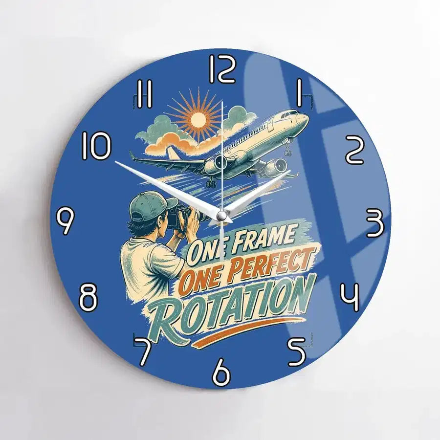 One Frame One Perfect Rotation design on blue no frame wall clock