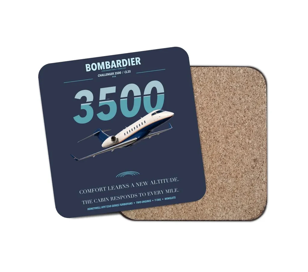 Bombardier Challenger 3500 design on navy blue 1 piece coaster