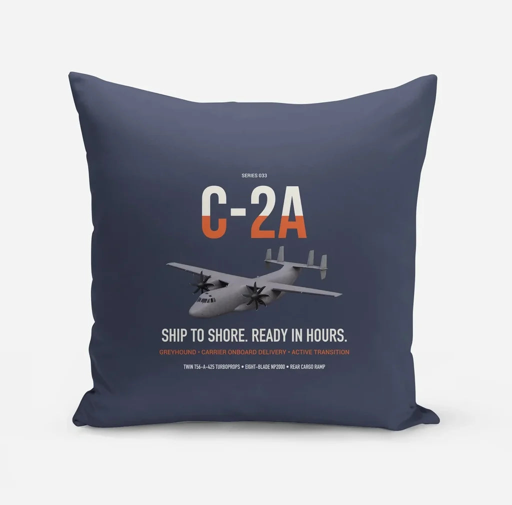 C-2A Greyhound design on navy blue pillow