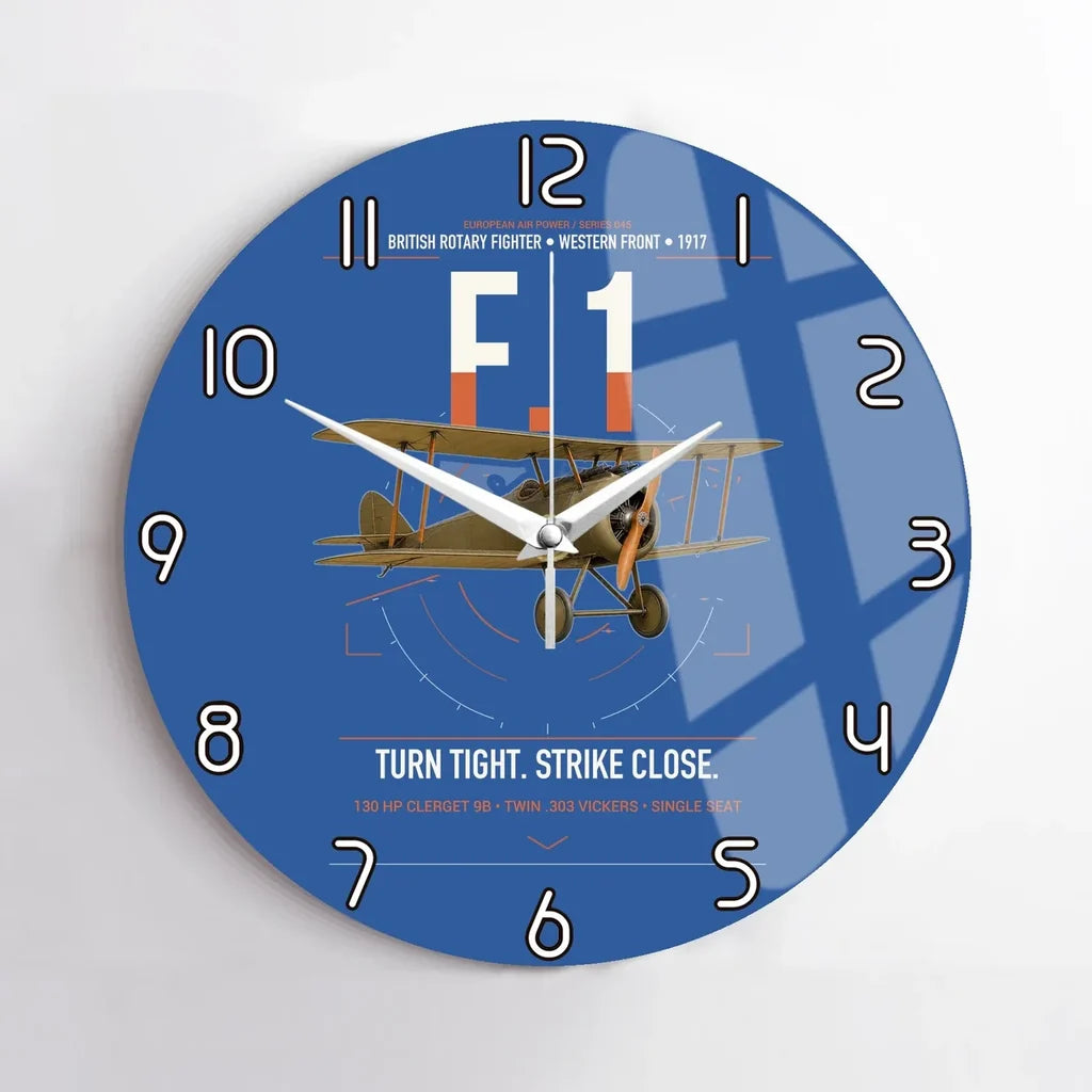 Sopwith Camel F.1 design on blue no frame wall clock