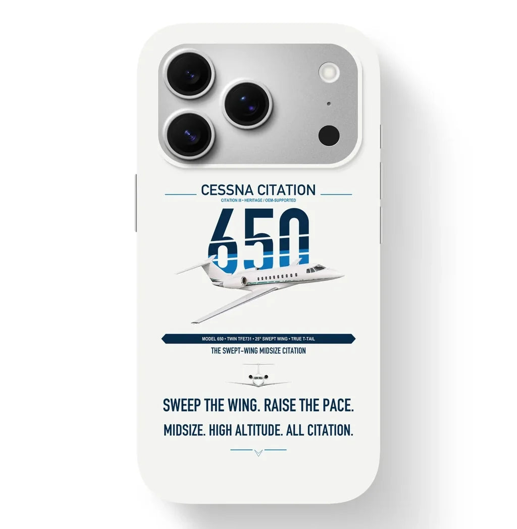 Cessna Citation 650 - Citation III design on white magsafe iphone case, for iPhone 17 Pro