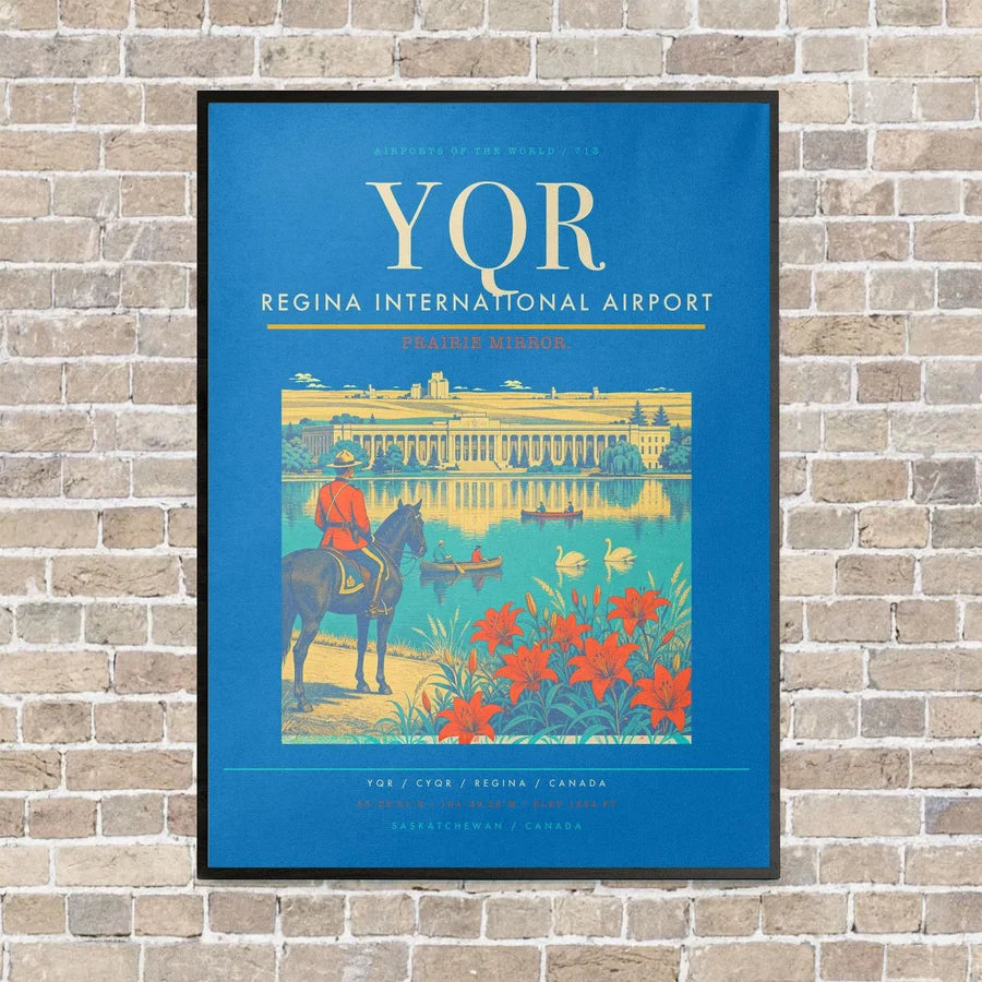 Regina International Airport YQR vertical canvas print - framed - turquoise background