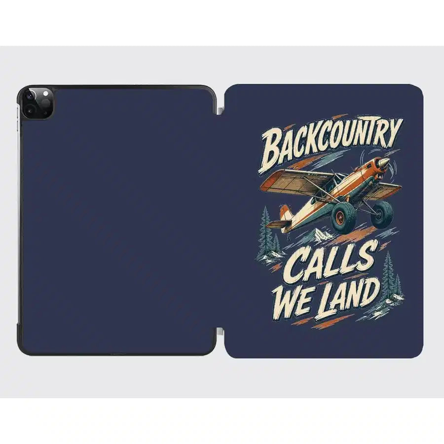 Backcountry Calls We Land design on navy blue ipad tablet case