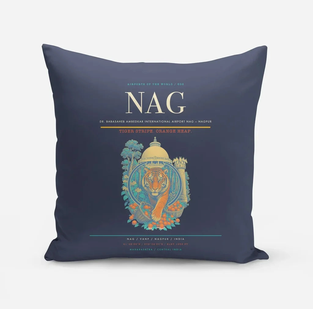 Dr. Babasaheb Ambedkar International Airport (NAG) design on navy blue pillow