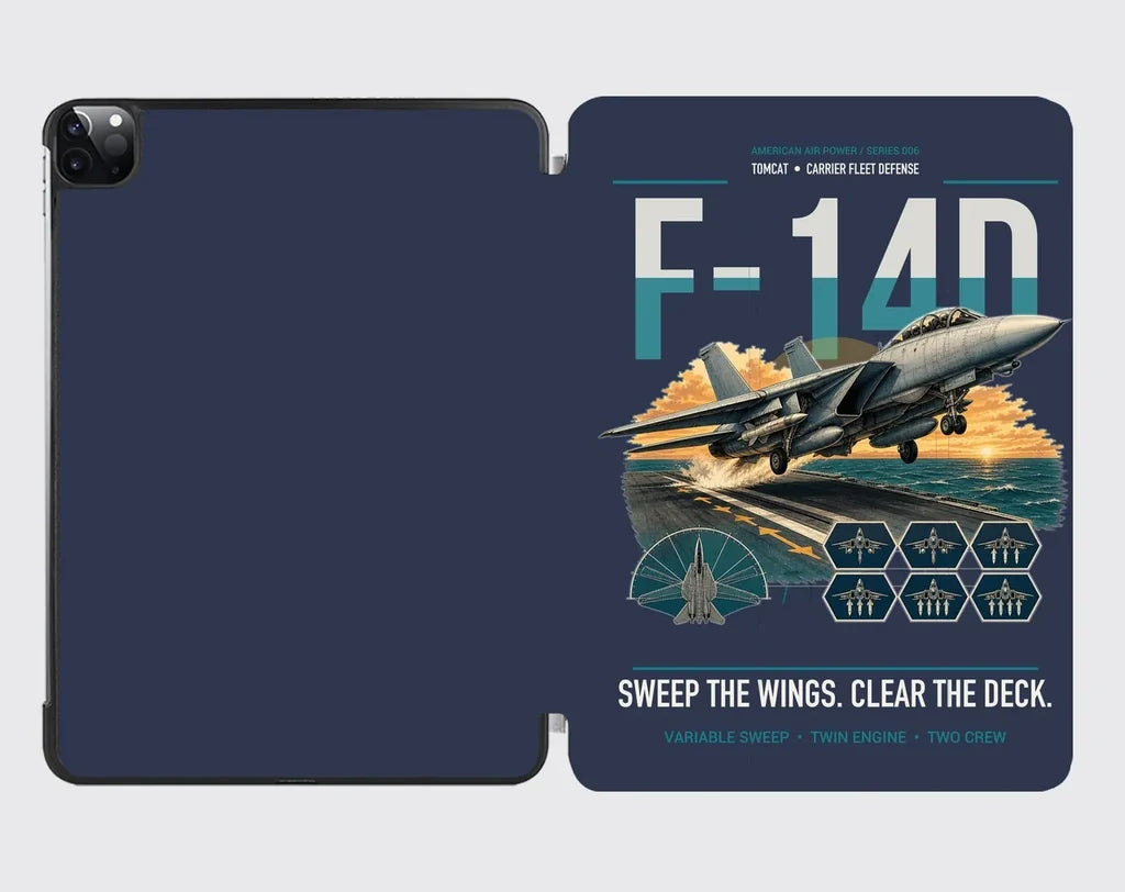 F-14D Tomcat design on navy blue ipad tablet case
