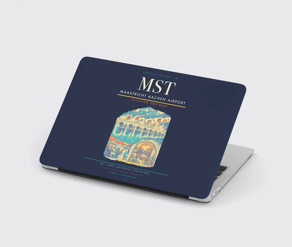 Maastricht Aachen Airport (MST) design on navy blue MacBook case