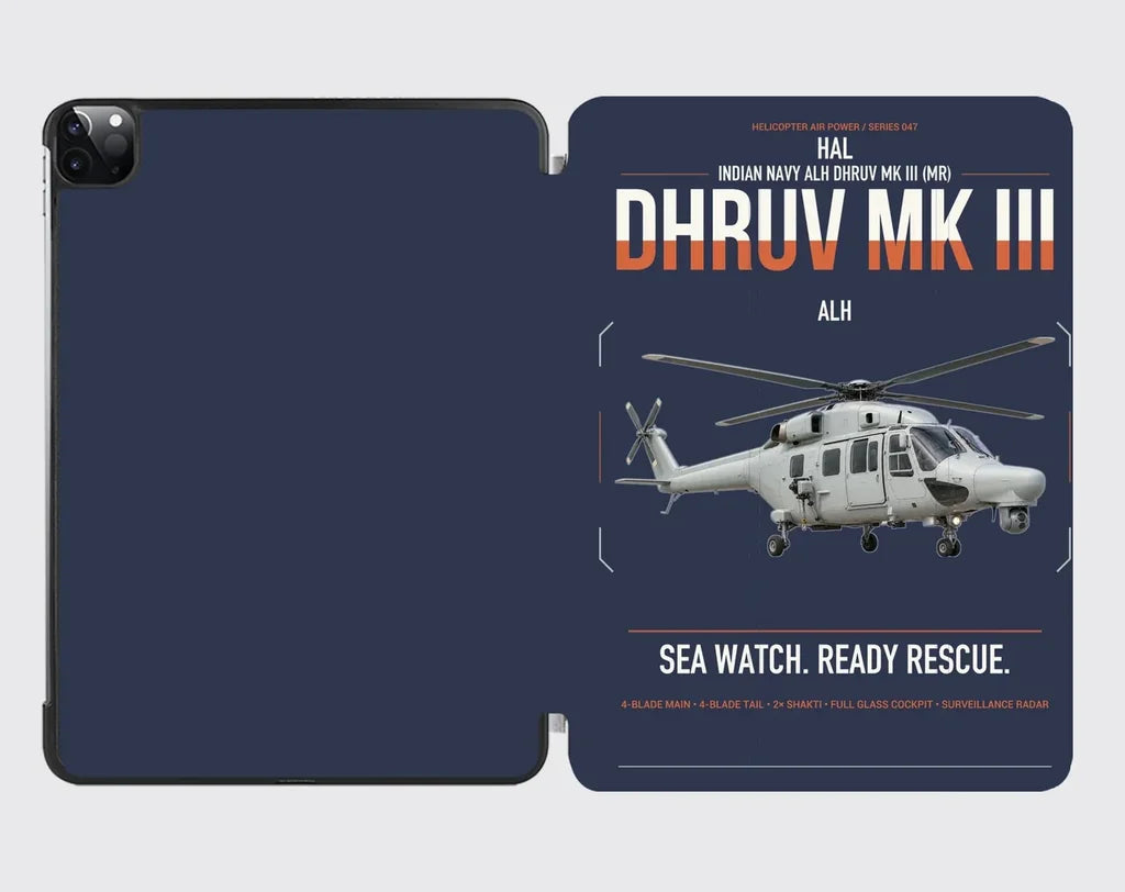 HAL ALH Dhruv Mk III design on navy blue ipad tablet case
