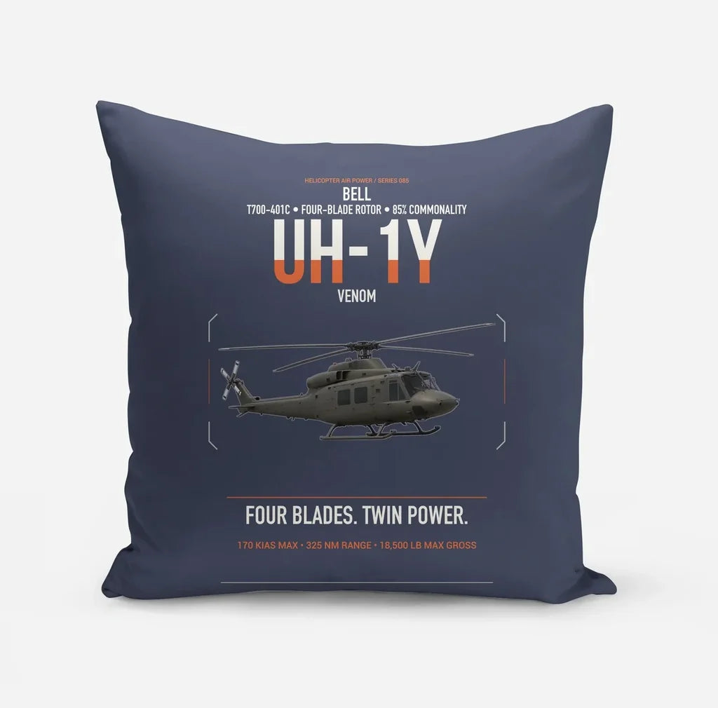 Bell UH-1Y Venom design on navy blue pillow