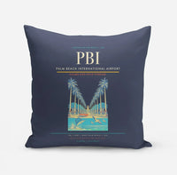 Thumbnail for Palm Beach International Airport (PBI) design on navy blue pillow