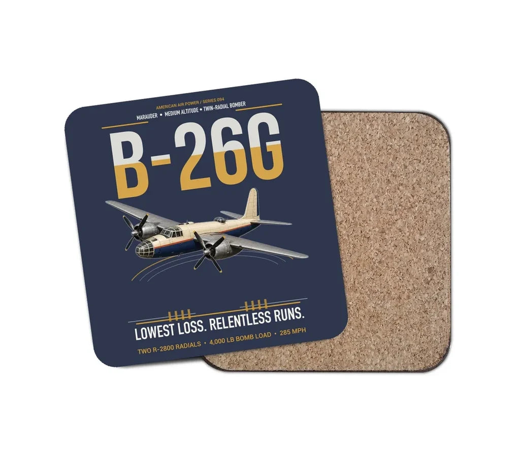 B-26G Marauder design on navy blue 1 piece coaster