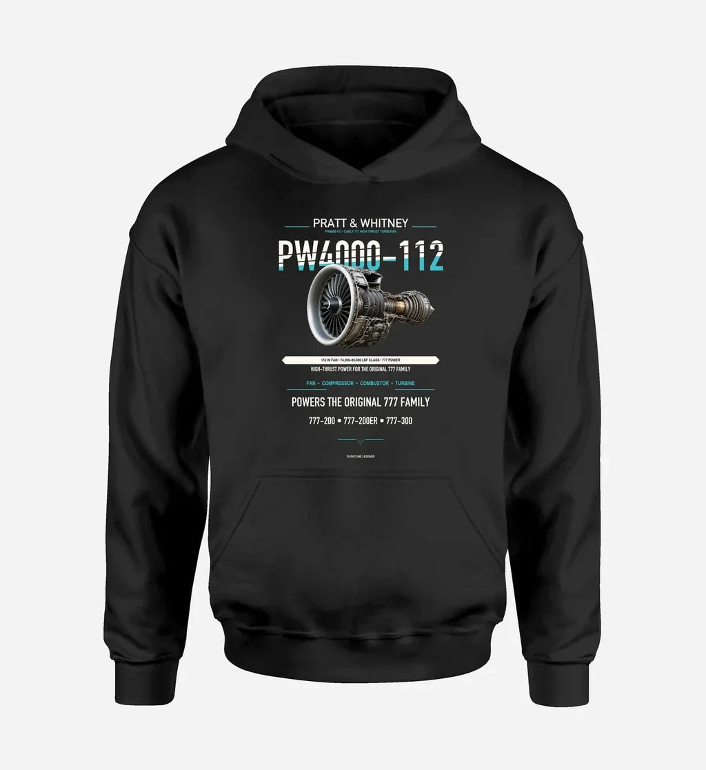 PW4000-112 design on black hoodie single side