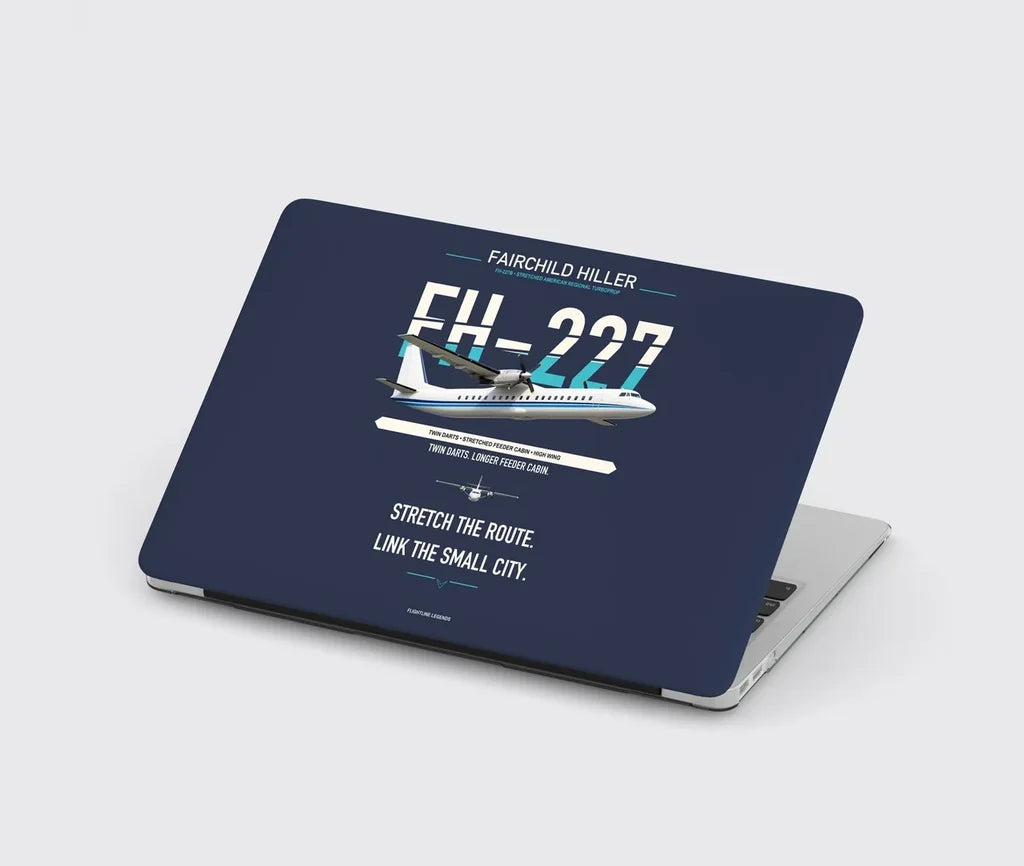 Fairchild Hiller FH-227B design on navy blue MacBook case