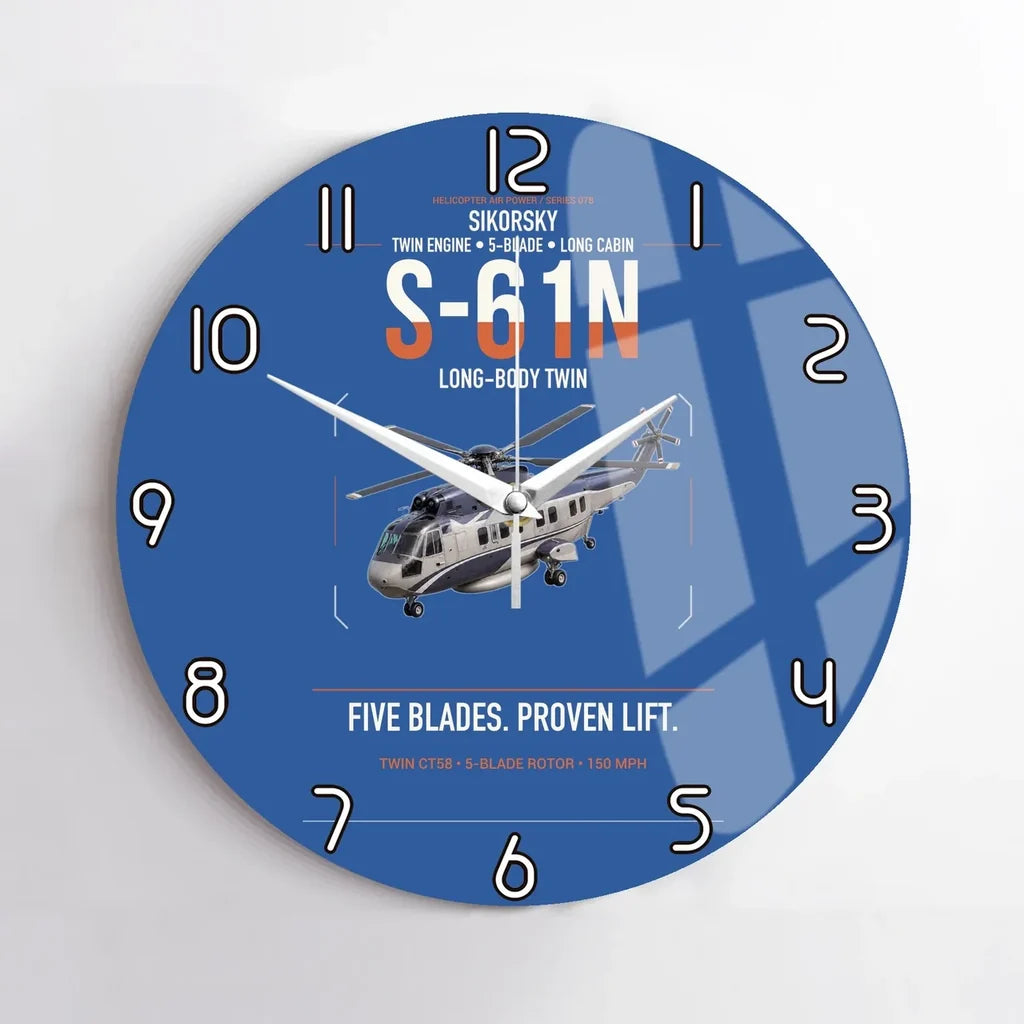 Sikorsky S-61N design on blue no frame wall clock