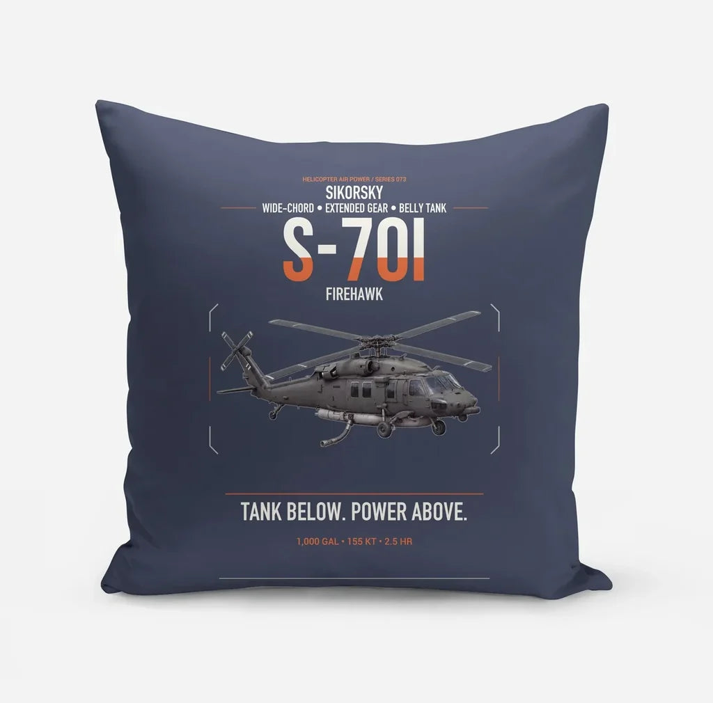 Sikorsky S-70i FIREHAWK design on navy blue pillow