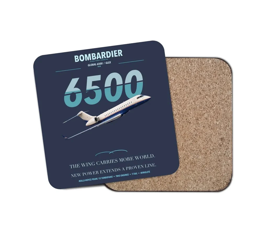 Bombardier Global 6500 design on navy blue 1 piece coaster