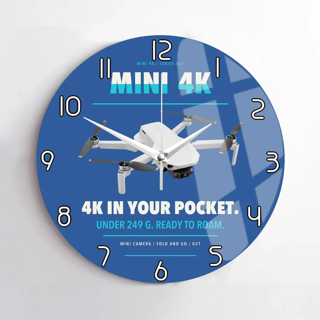 DJI Mini 4K design on blue no frame wall clock