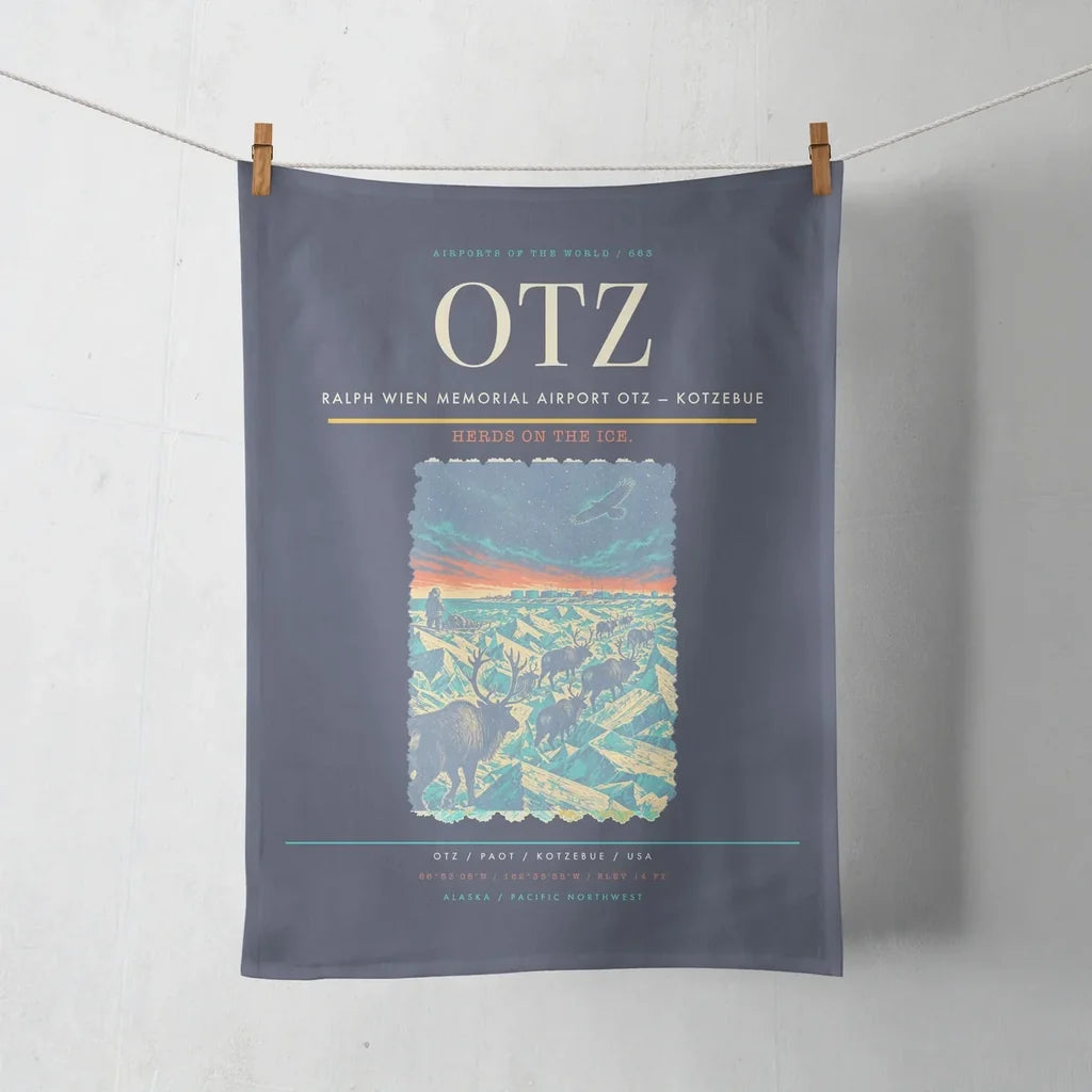Ralph Wien Memorial Airport (OTZ) design on navy blue towel