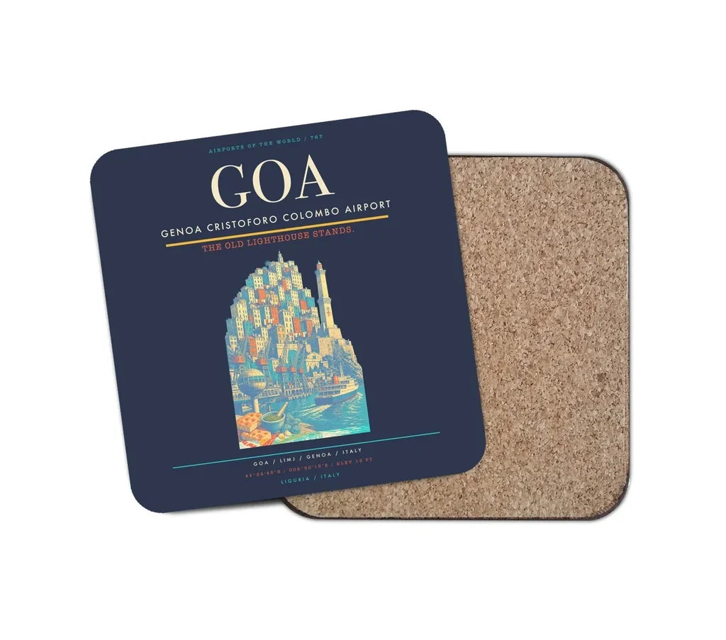 Genoa Cristoforo Colombo Airport (GOA) design on navy blue 1 piece coaster