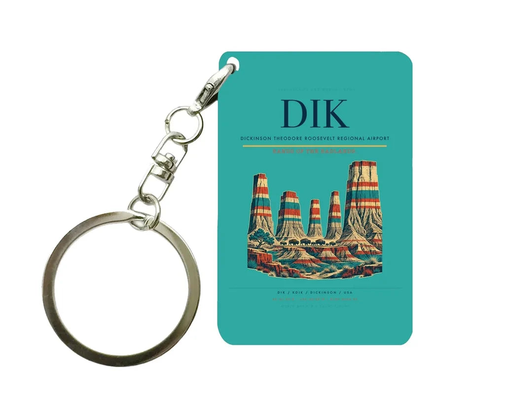 Dickinson Theodore Roosevelt Regional Airport (DIK) design on turquoise key chain