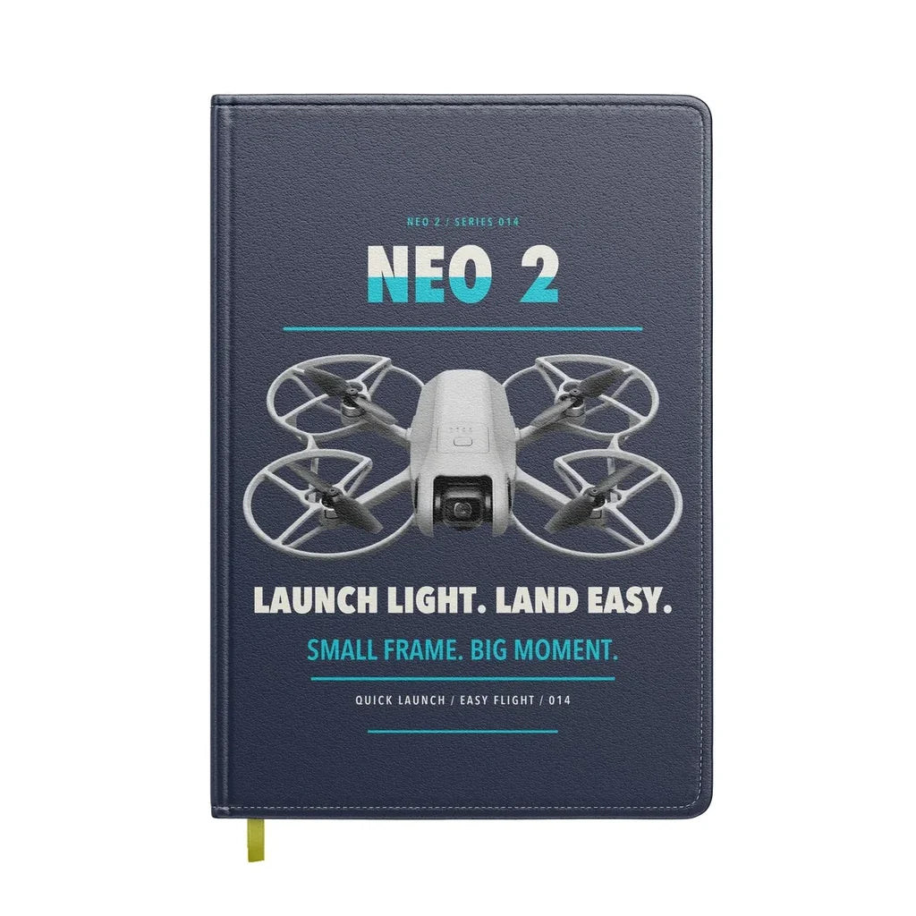 DJI Neo 2 design on navy blue notebook