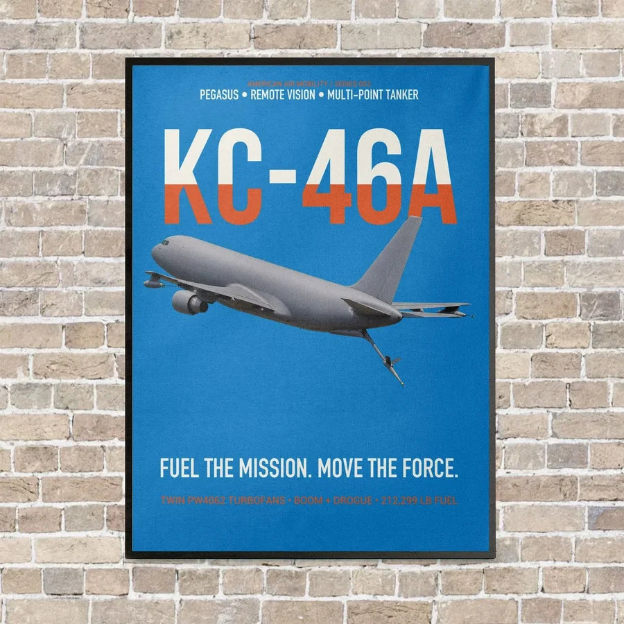 KC-46A PEGASUS vertical canvas print - framed - turquoise background