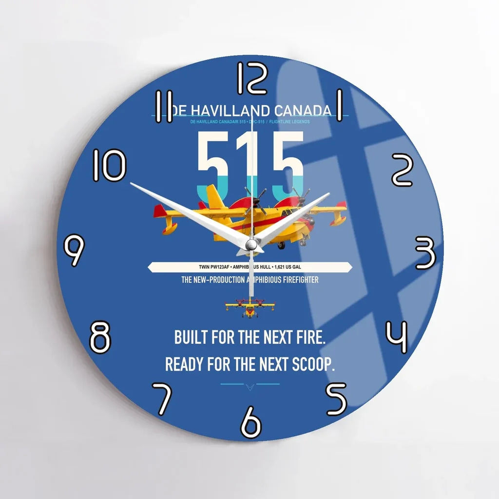 De Havilland Canadair 515 design on blue no frame wall clock