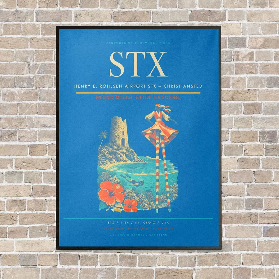 Henry E. Rohlsen Airport STX — Christiansted vertical canvas print - framed - turquoise background