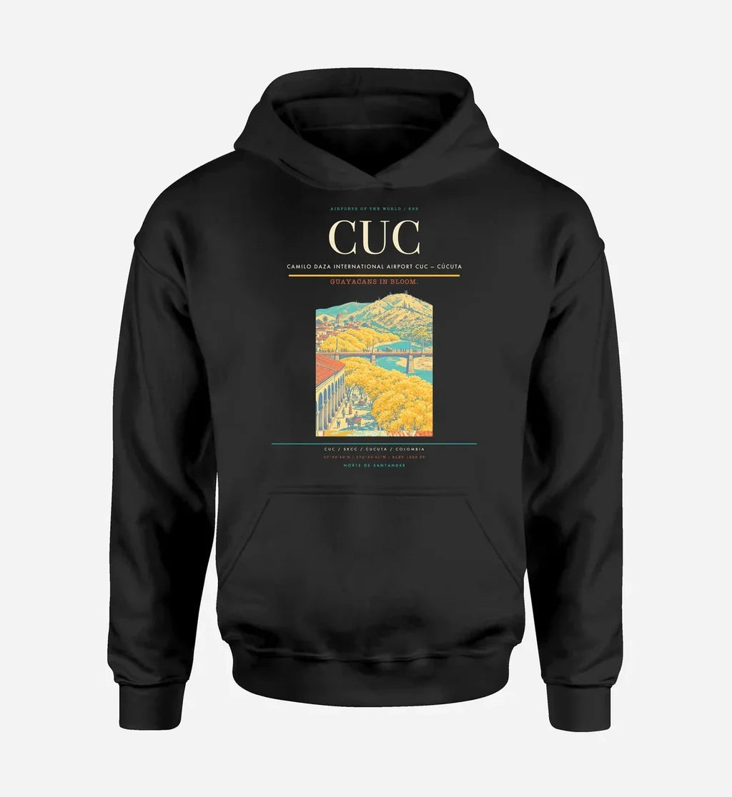 Camilo Daza International Airport (CUC) design on black hoodie single-side print