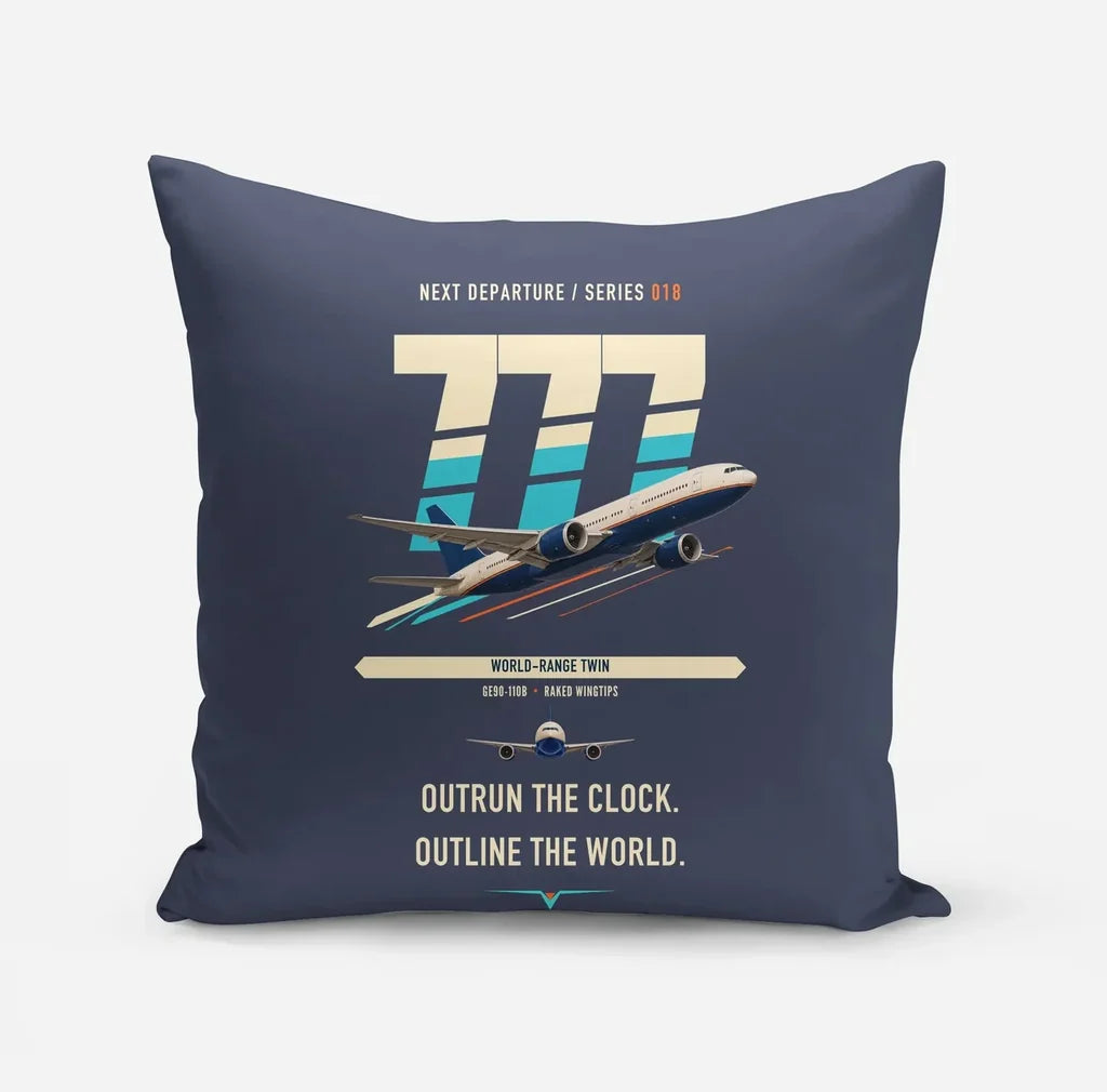 Boeing 777-200LR design on navy blue pillow