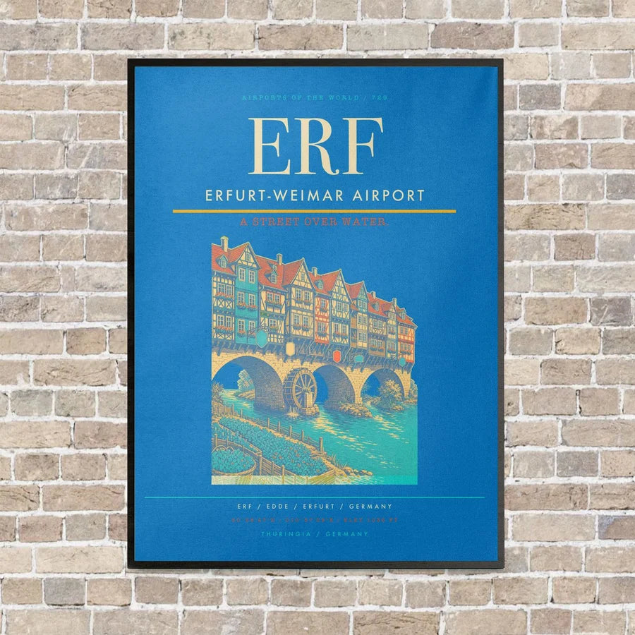 Erfurt-Weimar Airport ERF vertical canvas print - framed - turquoise background