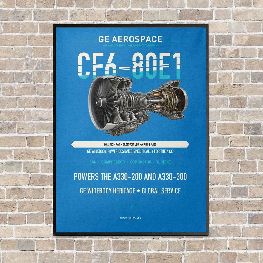 CF6-80E1 vertical canvas print - framed - turquoise background