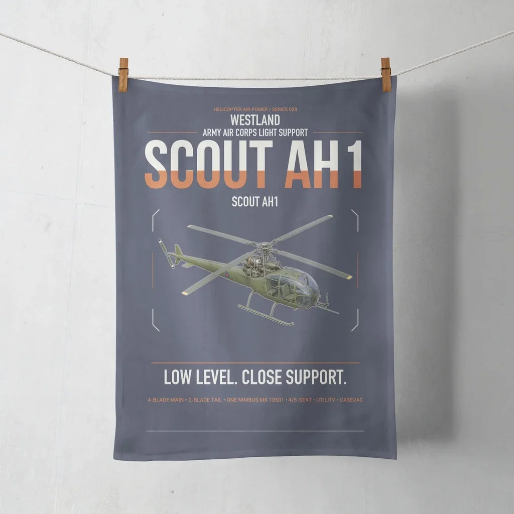 Westland Scout AH1 design on navy blue towel