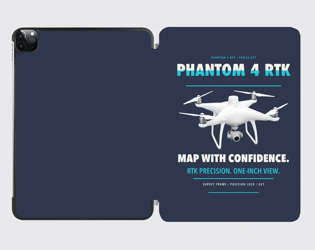DJI Phantom 4 RTK design on navy blue ipad tablet case