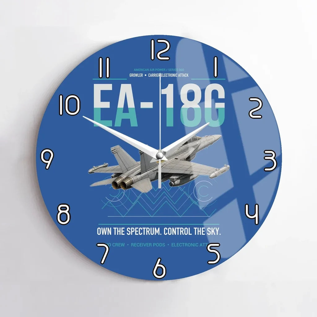EA-18G Growler design on blue no frame wall clock