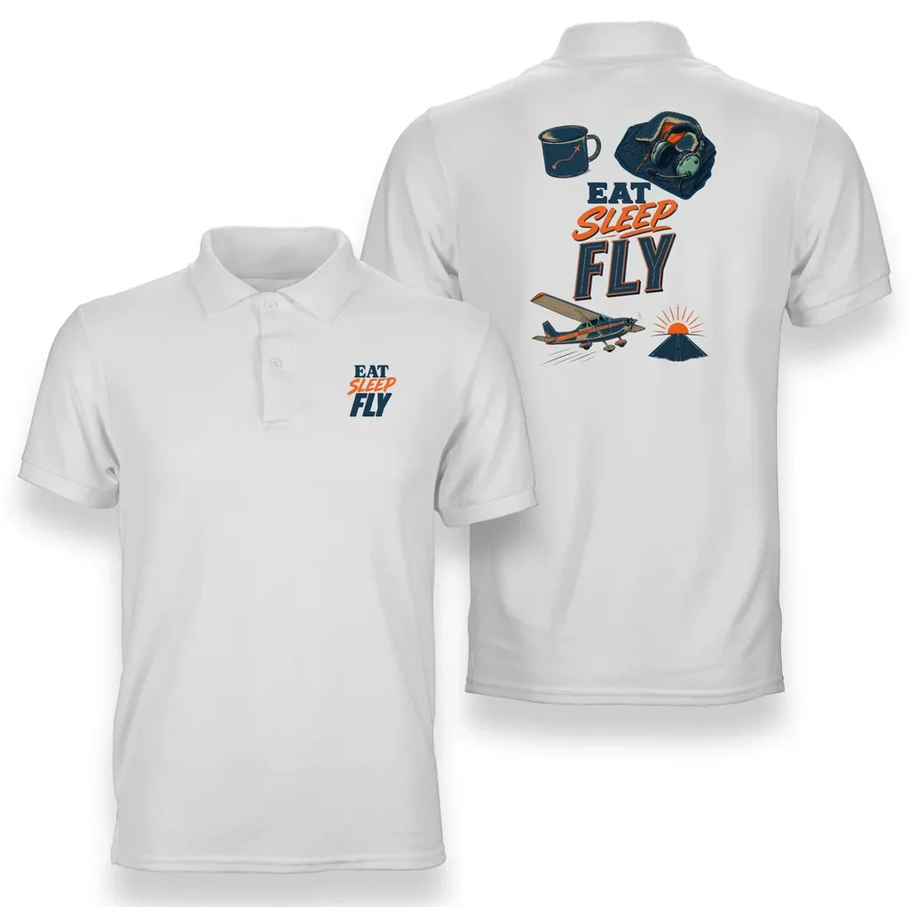 SIGNAL 617 - Eat Sleep Fly V2 - Double-Side Polo design on white double side polo