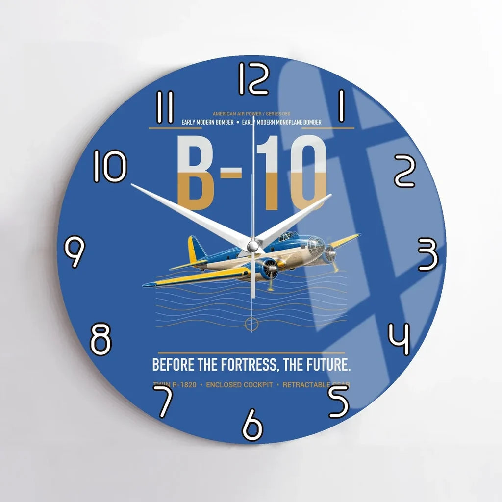 Martin B-10 design on blue no frame wall clock