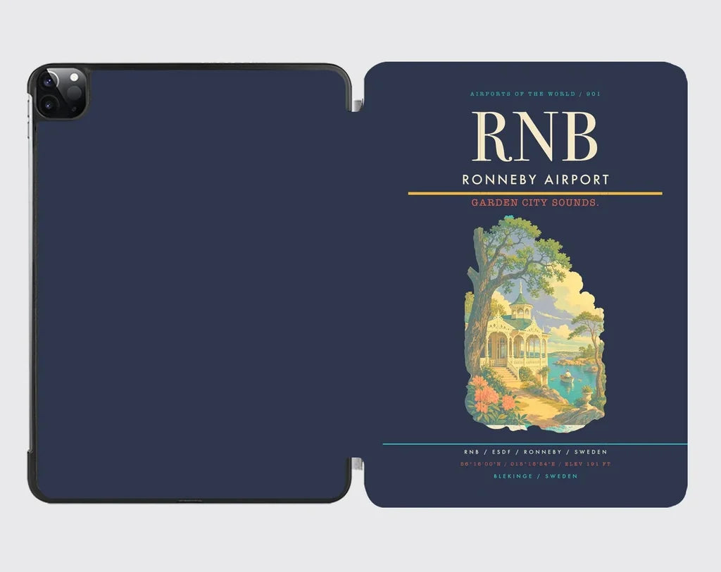 Ronneby Airport (RNB) design on navy blue ipad tablet case