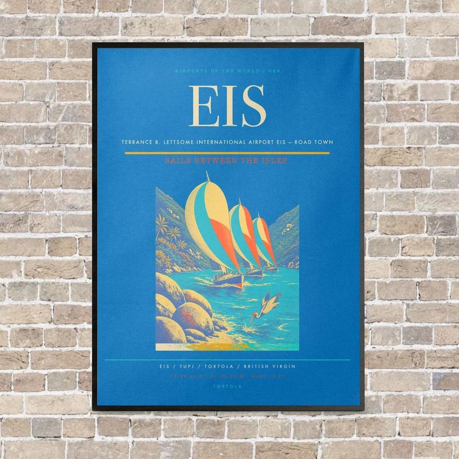 Terrance B. Lettsome International Airport EIS — Road Town vertical canvas print - framed - turquoise background
