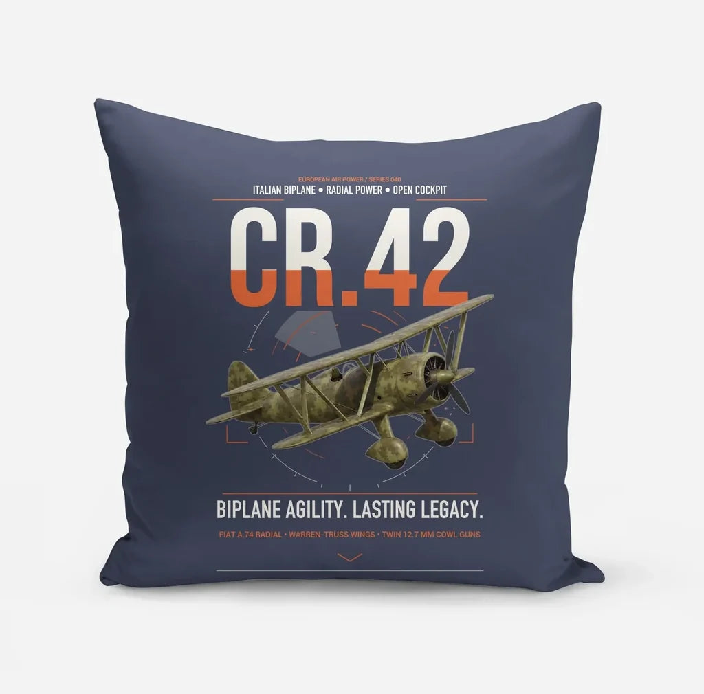 Fiat CR.42 Falco design on navy blue pillow