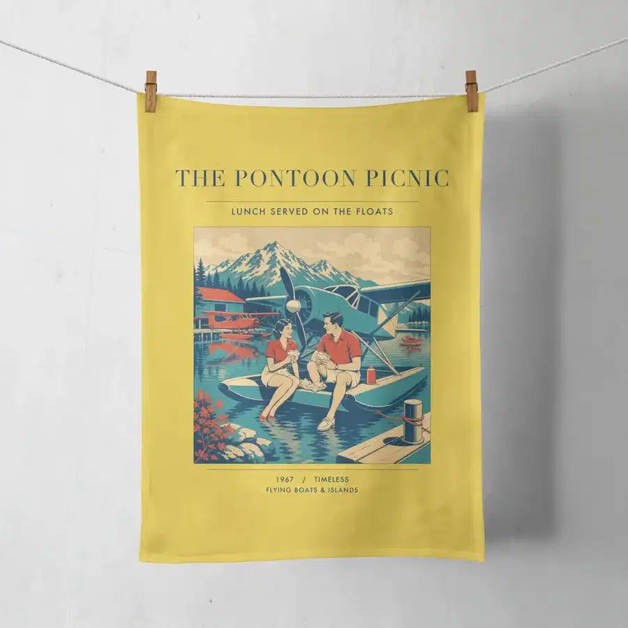 VINTAGE G4250 - The Pontoon Picnic - Designed Towels design on yellow