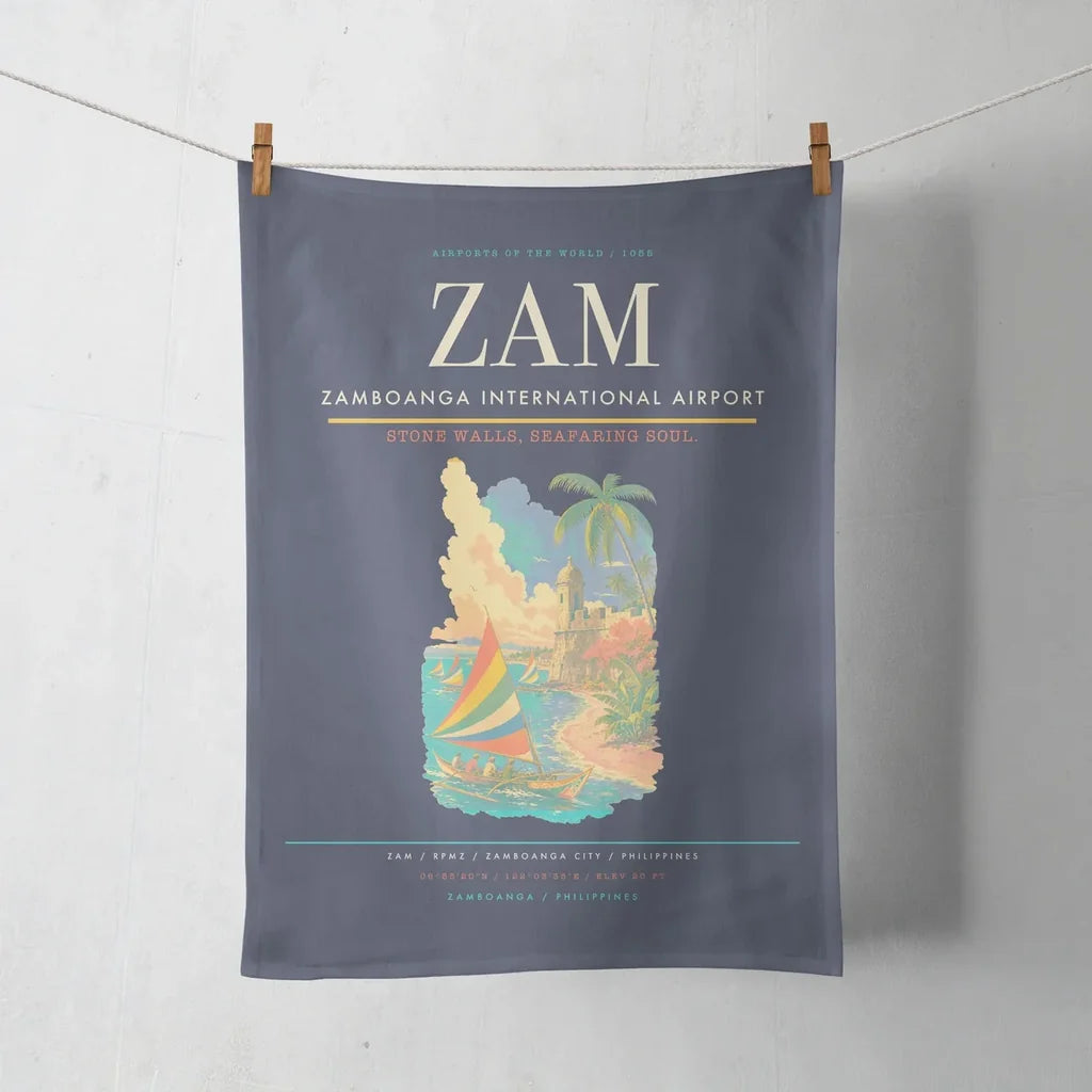 Zamboanga International Airport (ZAM) design on navy blue towel