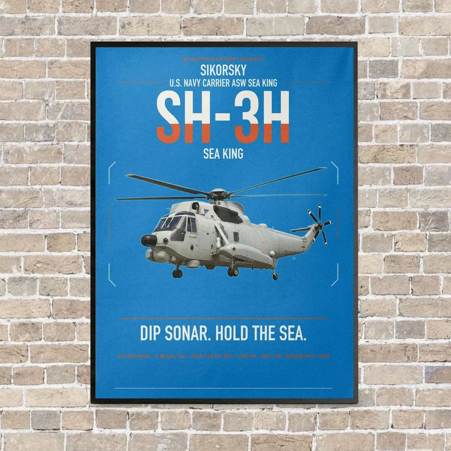 Sikorsky SH-3H Sea King vertical canvas print - framed - turquoise background