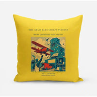 Thumbnail for VINTAGE G4451 - The Grain Elevator Waypoint - Designed Pillows design on yellow