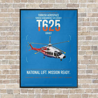 Thumbnail for Turkish Aerospace T625 Gökbey vertical canvas print - framed - turquoise background