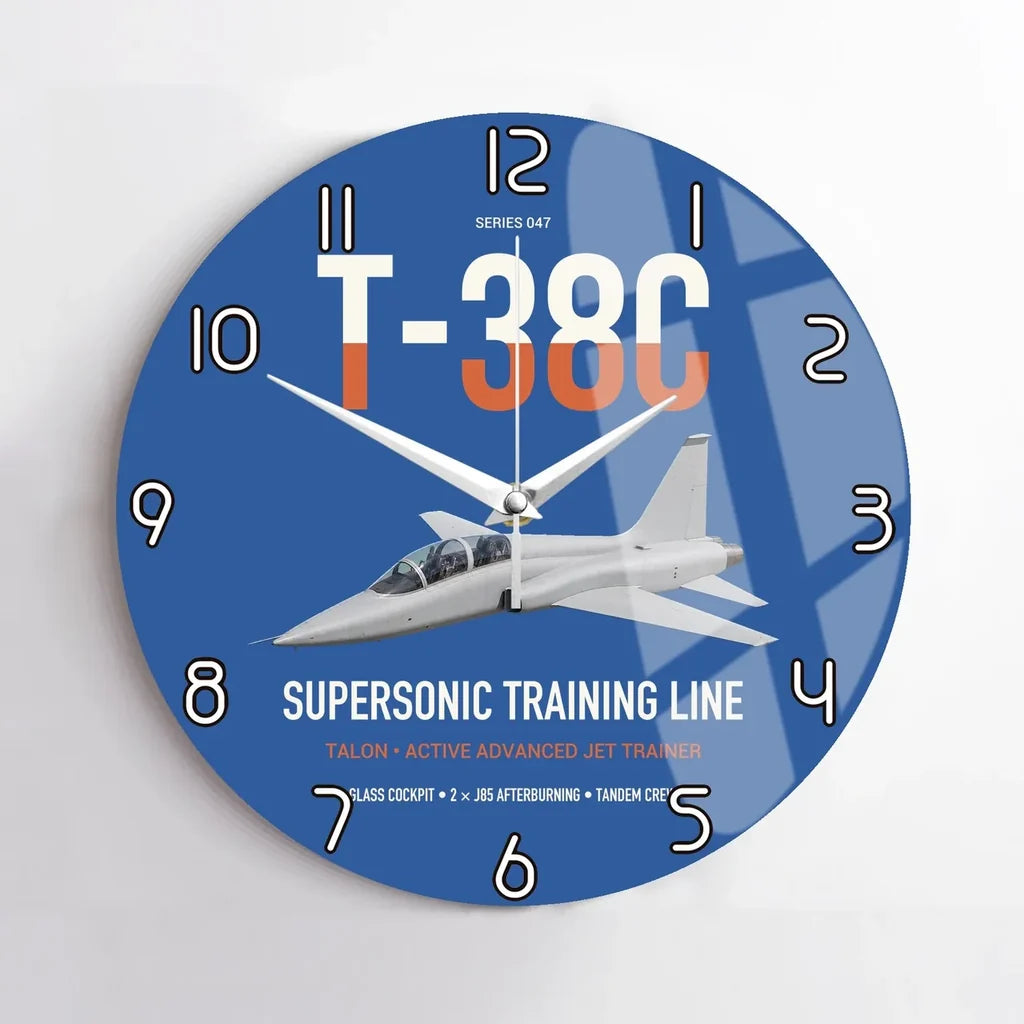 T-38C Talon design on blue no frame wall clock