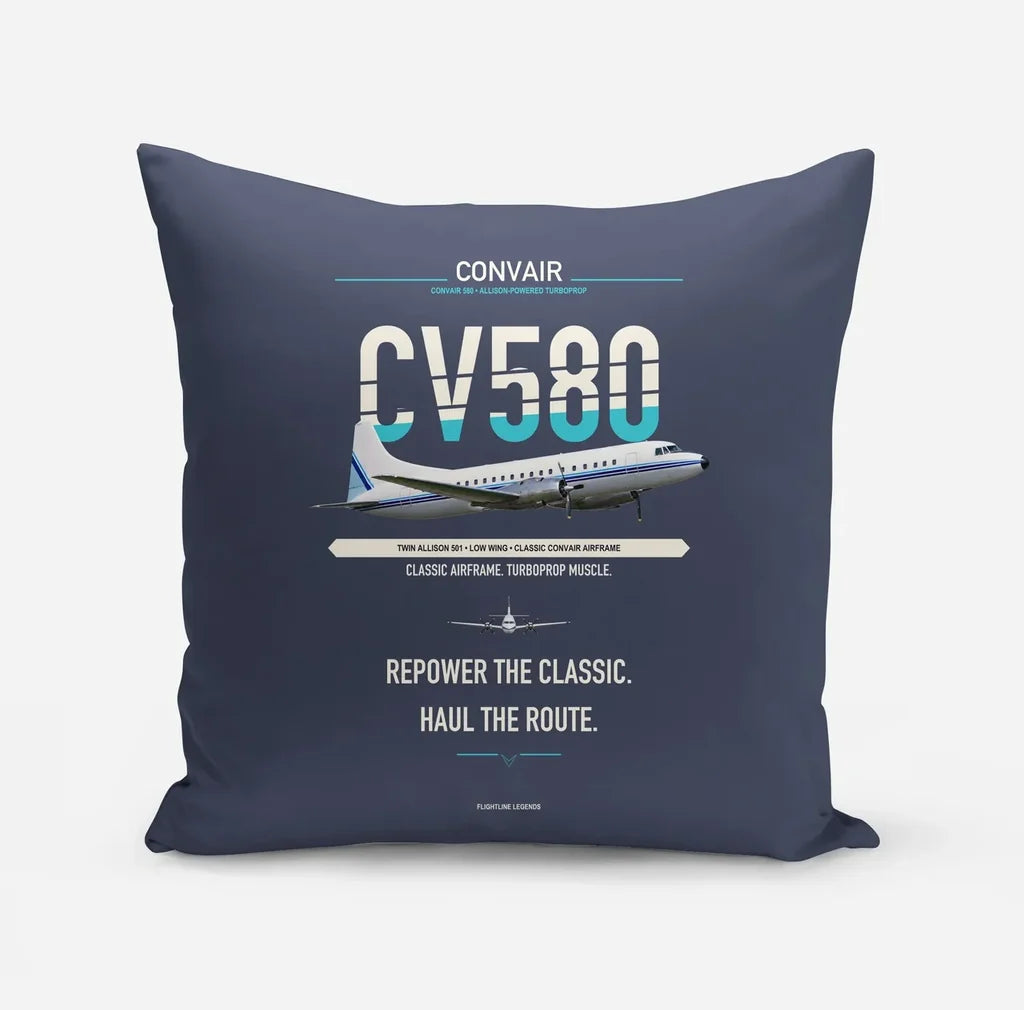 Convair 580 design on navy blue pillow