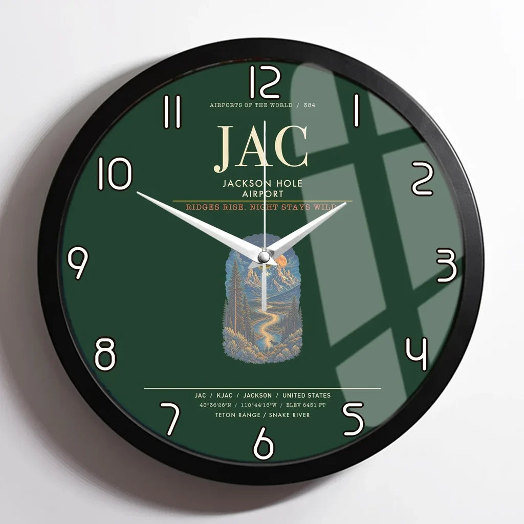 Jackson Hole Airport JAC Wall-Clock Framed - Dark Green